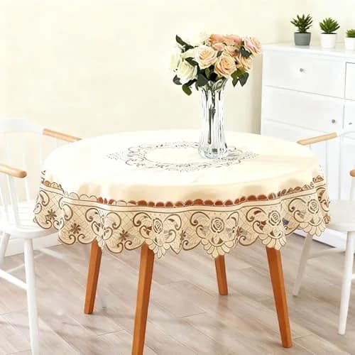 WELLYUK 15 Inch (38.1 cm) Round Vintage Embroidered Brown Flower Lace Tablecloth | Elegant Home Decoration thumbnail 2