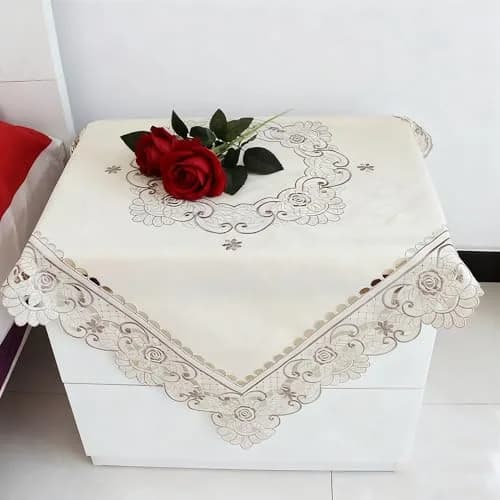 WELLYUK Embroidered Brown Flower Tablecloth 55cm (22 Inch) Square | Vintage Lace Style for Dining & Home Decor thumbnail 2
