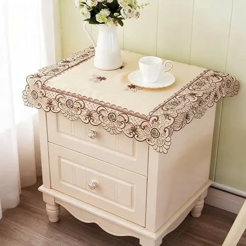 WELLYUK Embroidered Brown Flower Tablecloth 55cm (22 Inch) Square | Vintage Lace Style for Dining & Home Decor thumbnail 3