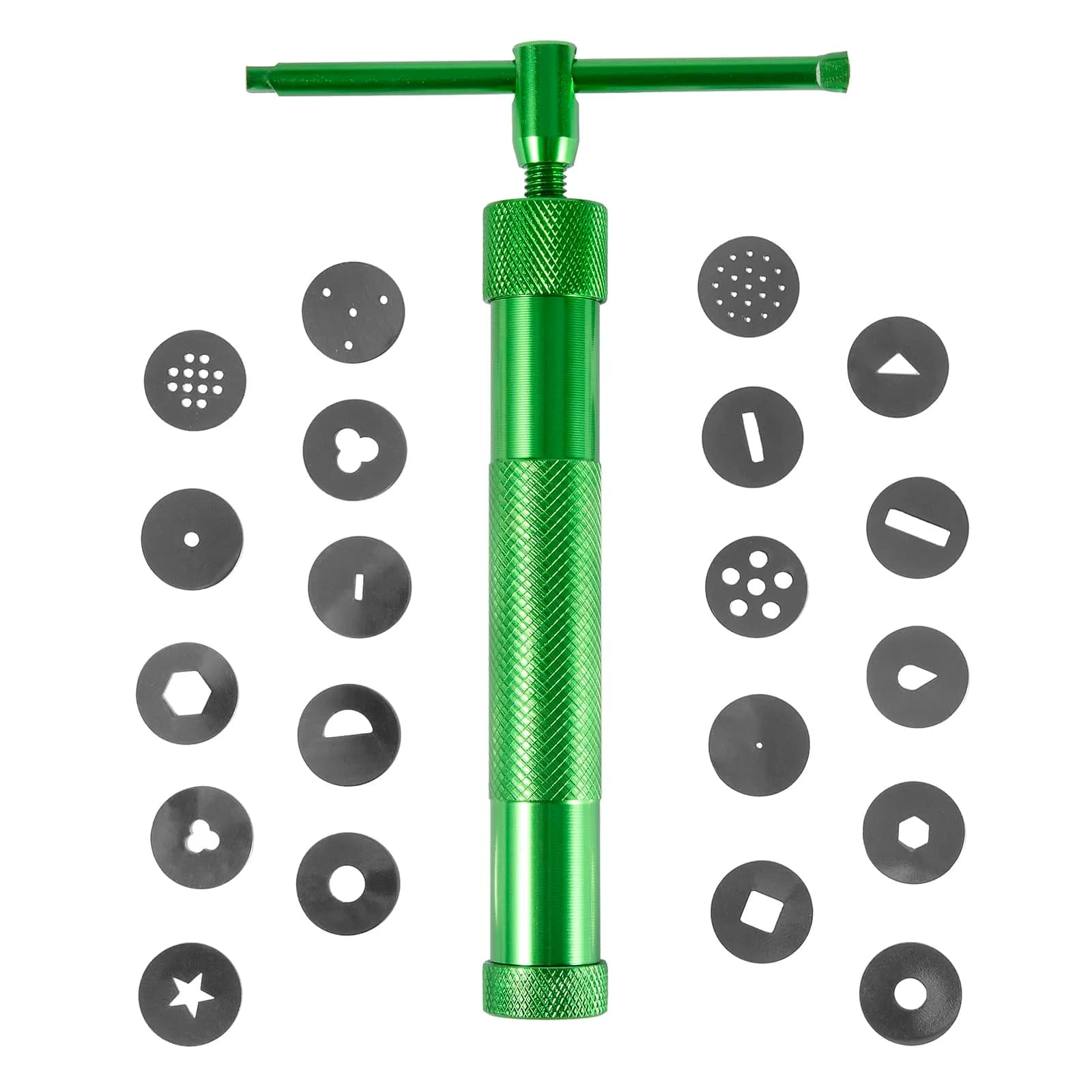 YAMHOHO Red Clay Extruder Tool Set with 20 Discs | Stainless Steel Fondant Decorating Tool for Pottery and Cake Craft — green