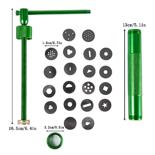 YAMHOHO Stainless Steel Clay Extruder Set 16.5cm | 20 Interchangeable Discs for Ceramics & Pastry (Green) thumbnail 2