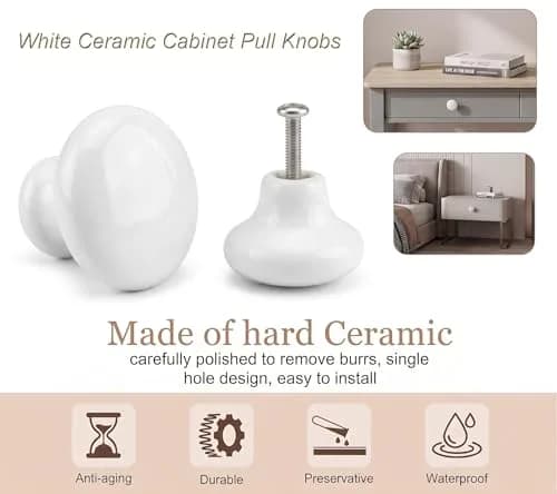 OctinPris White Ceramic Cabinet Knobs 4 Pack | Durable, Easy Install, Suitable for Kitchen & Furniture thumbnail 5