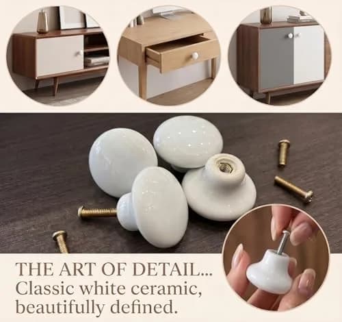 OctinPris White Ceramic Cabinet Knobs 4 Pack | Durable, Easy Install, Suitable for Kitchen & Furniture thumbnail 6