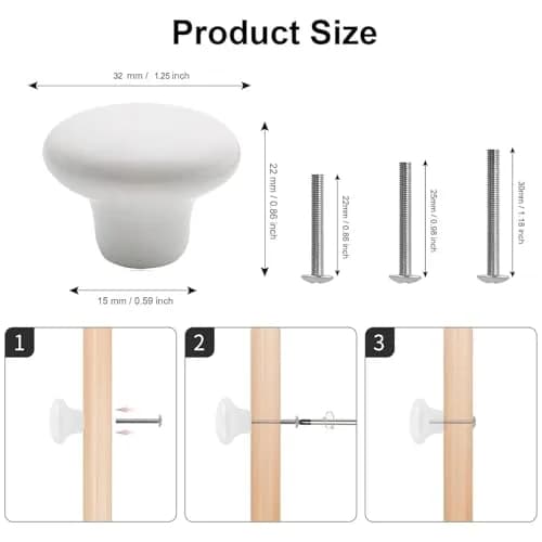 OctinPris White Ceramic Cabinet Knobs 4 Pack | Durable, Easy Install, Suitable for Kitchen & Furniture thumbnail 2