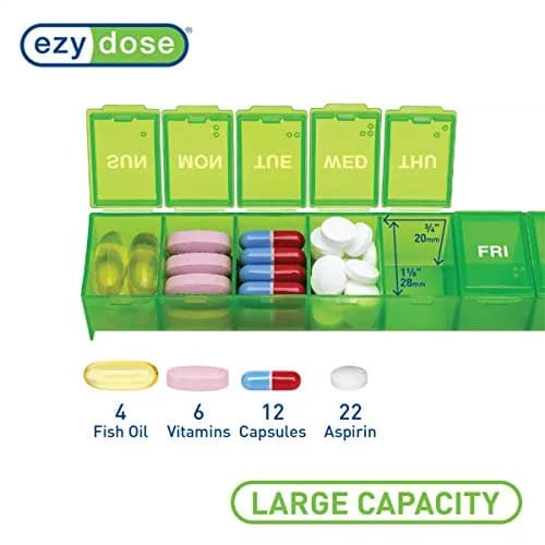 EZY DOSE Weekly Pill Organizer, Large Medicine Planner, Green | 7-Day Sunday-Saturday Layout thumbnail 3