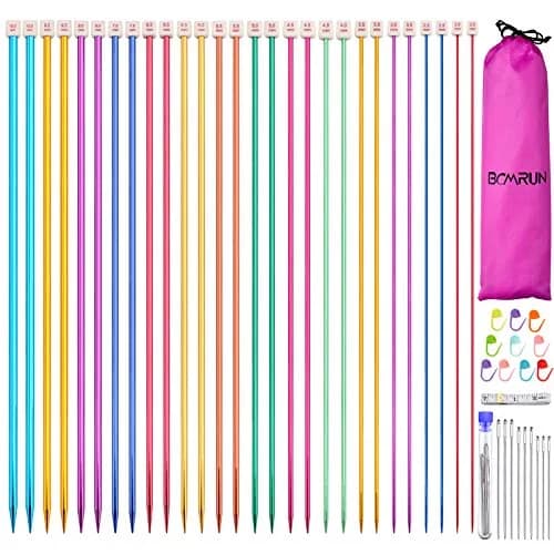 BCMRUN 28Pcs/14 Pairs Stainless Steel Knitting Needles Set, 35cm (13.8 Inches) | 14 Sizes 2.0mm-10.0mm thumbnail 1