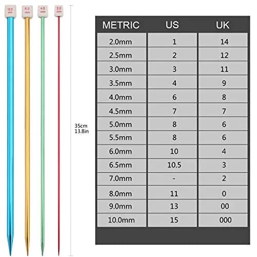 BCMRUN 28Pcs/14 Pairs Stainless Steel Knitting Needles Set, 35cm (13.8 Inches) | 14 Sizes 2.0mm-10.0mm thumbnail 2