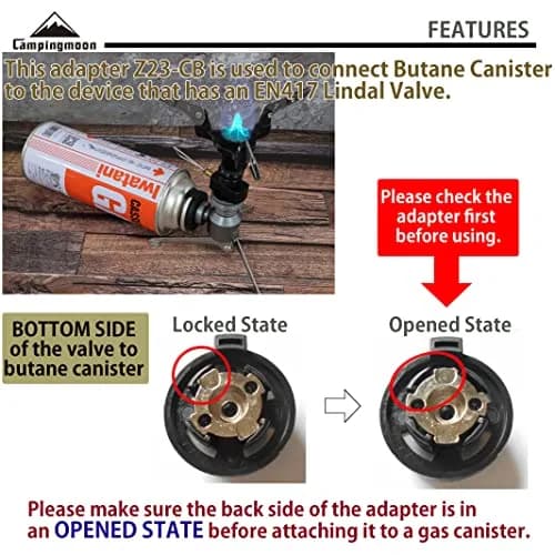 camping moon Butane Gas Fuel Canister Adapter Stand Type Convertor for EN417 Lindal Valve | Compact, Self-Sealing, CNC Duralumin thumbnail 3