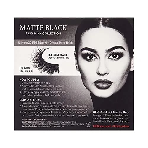 KISS Lash Couture Matte Black Faux Mink Collection False Eyelashes, 1 Pair | Matte Silk Style, 3D Volume, Reusable thumbnail 3