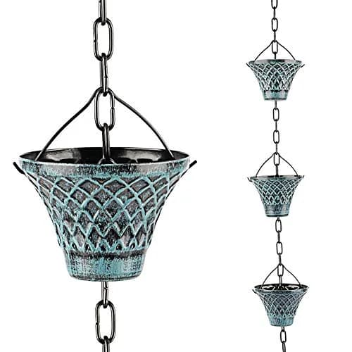 Tfro & Cile Blue Rain Chain Gutter Downspout Catcher 2.59 m (8 1/2 Feet) | Decorative Garden Water Feature thumbnail 1