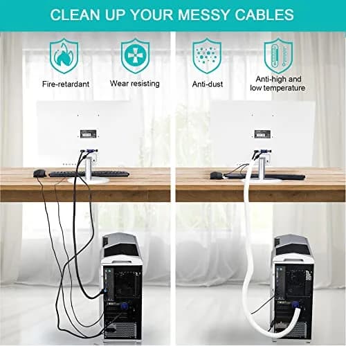 ZhiYo White Cable Sleeve 2m (6.6ft) | Protects Wires from Pets & Damage thumbnail 4