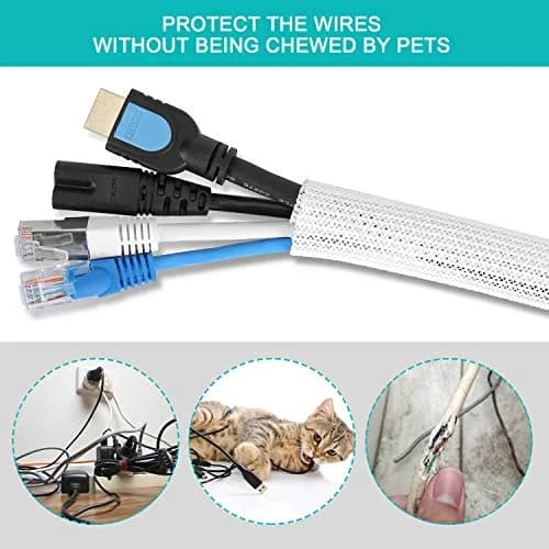 ZhiYo White Cable Sleeve 2m (6.6ft) | Protects Wires from Pets & Damage thumbnail 2