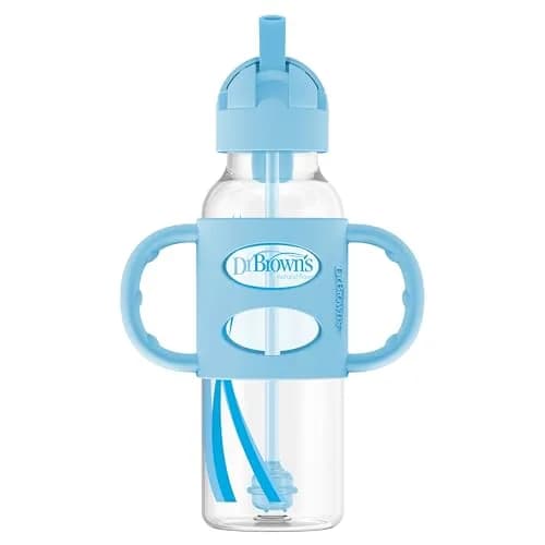 Dr. Brown's Narrow Sippy Straw Bottle with Handles, Blue, 8 oz | Transition & Motor Skill Development (110 characters) thumbnail 1