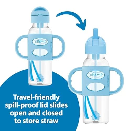 Dr. Brown's Narrow Sippy Straw Bottle with Handles, Blue, 8 oz | Transition & Motor Skill Development (110 characters) thumbnail 4