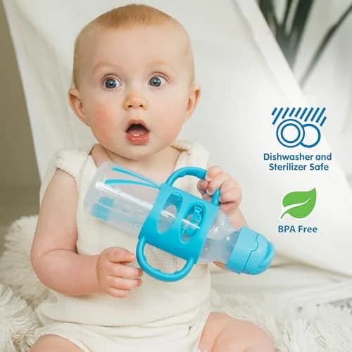 Dr. Brown's Narrow Sippy Straw Bottle with Handles, Blue, 8 oz | Transition & Motor Skill Development (110 characters) thumbnail 6