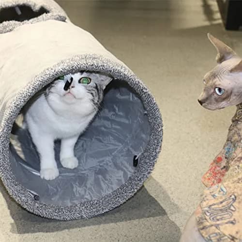 Terunat Cat Tunnel for Indoor Cats 51×12 inch Foldable Grey Suede Pet Tunnel with Two Peepholes and Bubble Ball thumbnail 5