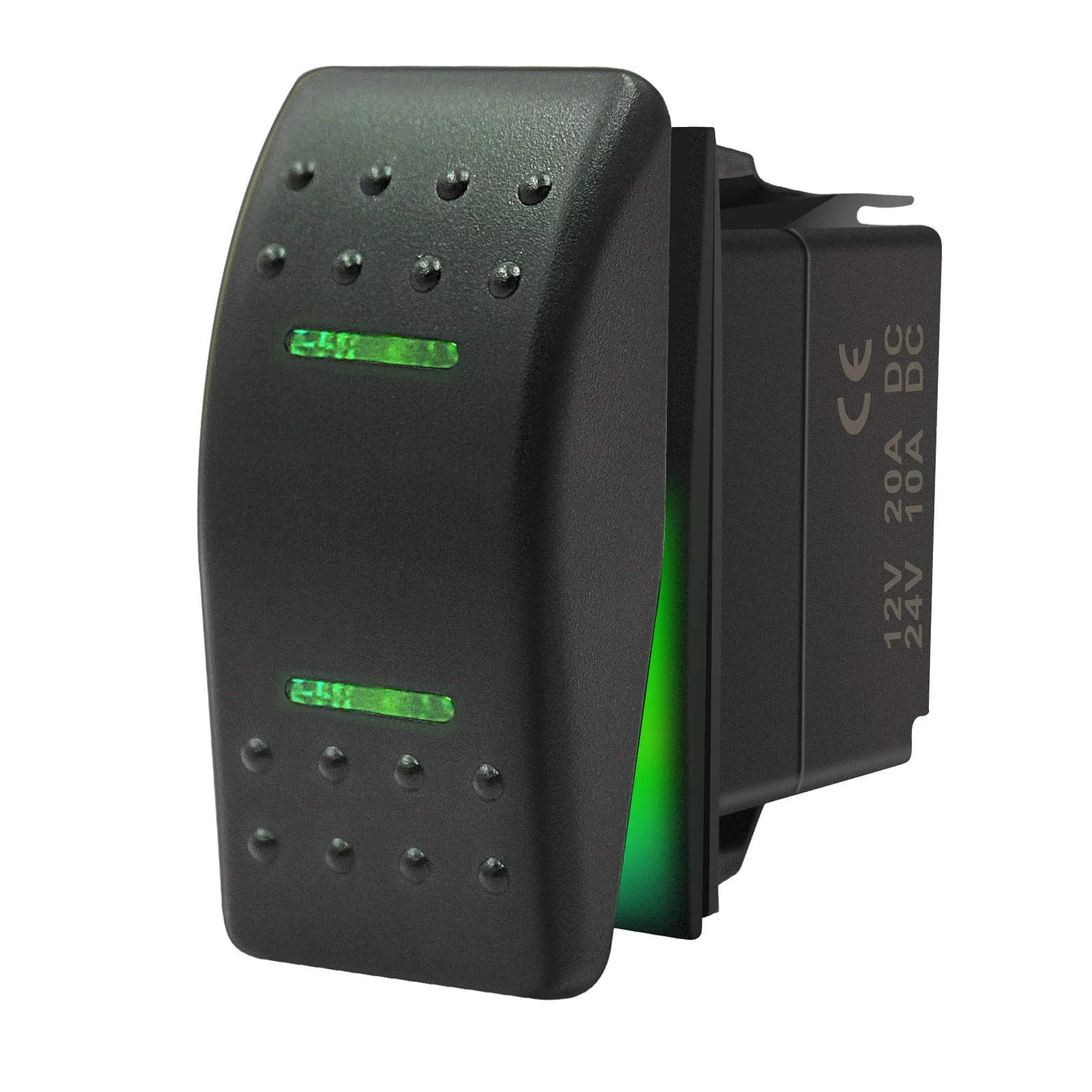KEING Momentary Rocker Switch Toggle (ON)/Off/(ON) Green LED Light - 12V 20A / 24V 10A, 7-Pin | DPDT Waterproof Automotive — Green