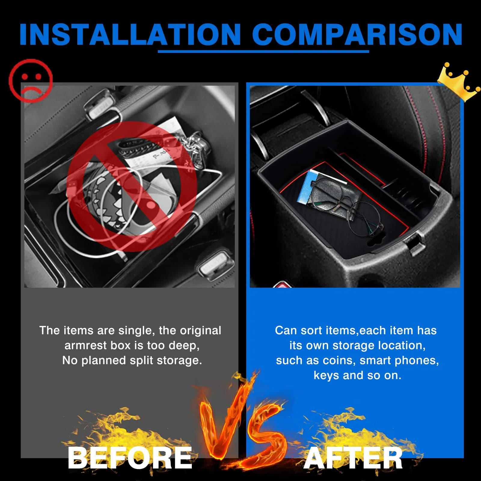 Autorder Center Console Organizer for Kia Soul 2020-2026 | ABS Plastic Armrest Storage Box with 2 Color Mats - view 5