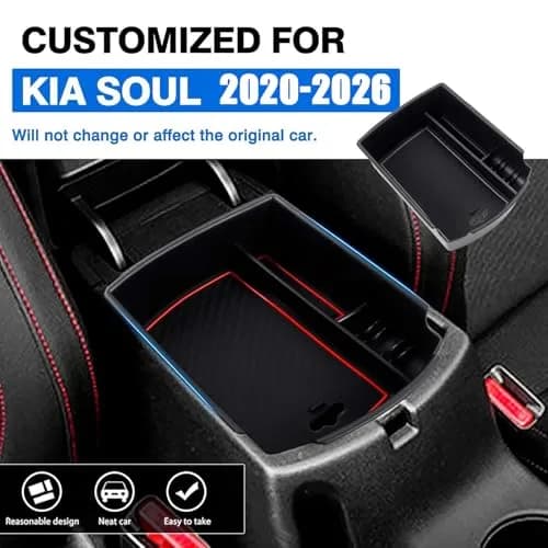 Autorder Center Console Organizer for Kia Soul 2020-2026 | ABS Plastic Armrest Storage Box with 2 Color Mats thumbnail 2
