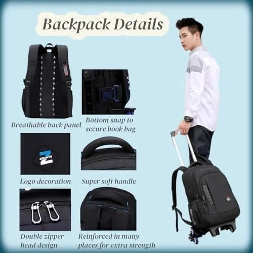 VIDOSCLA Rolling Backpack with Wheels for Kids & Teens | 50cm (20 Inch) Carry-On Size thumbnail 5