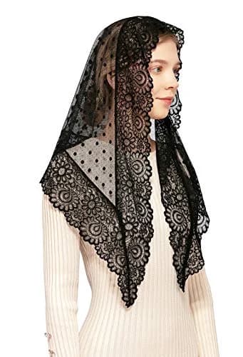 Wgior Triangle Vintage Inspired Lace Chapel Veils Black | Elegant Church Head Covering thumbnail 1