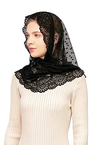Wgior Triangle Vintage Inspired Lace Chapel Veils Black | Elegant Church Head Covering thumbnail 4