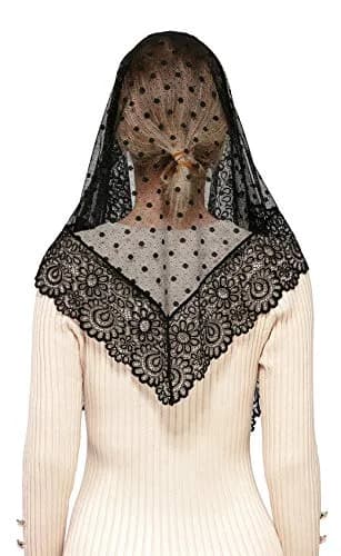 Wgior Triangle Vintage Inspired Lace Chapel Veils Black | Elegant Church Head Covering thumbnail 5