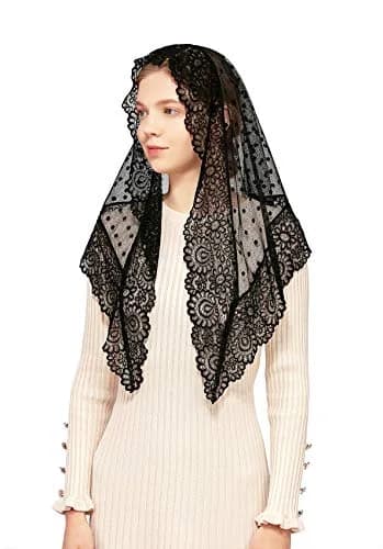 Wgior Triangle Vintage Inspired Lace Chapel Veils Black | Elegant Church Head Covering thumbnail 2