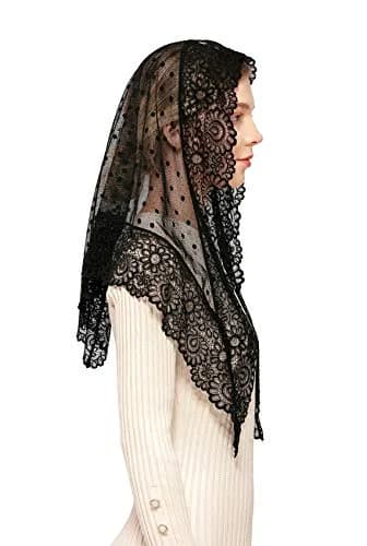 Wgior Triangle Vintage Inspired Lace Chapel Veils Black | Elegant Church Head Covering thumbnail 3