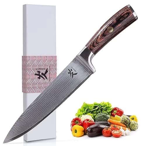 SAMCOOK Damascus Chef Knife 8 Inch Japanese Knife with Pakkawood Handle | Forged High Carbon Stainless Steel thumbnail 1