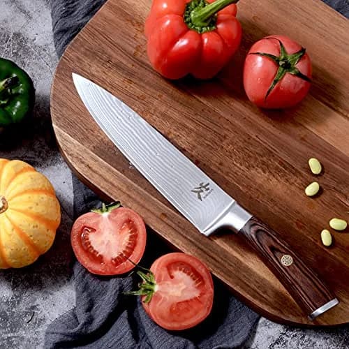 SAMCOOK Damascus Chef Knife 8 Inch Japanese Knife with Pakkawood Handle | Forged High Carbon Stainless Steel thumbnail 5