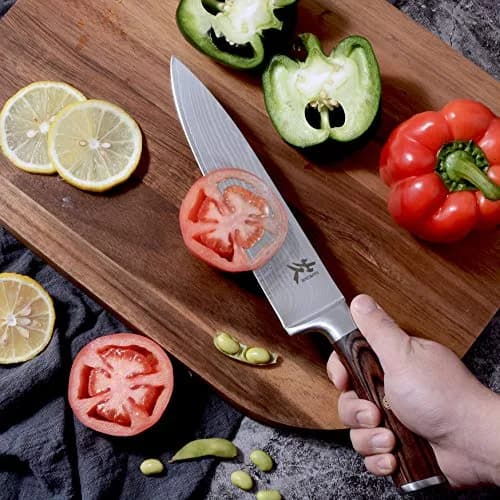 SAMCOOK Damascus Chef Knife 8 Inch Japanese Knife with Pakkawood Handle | Forged High Carbon Stainless Steel thumbnail 6