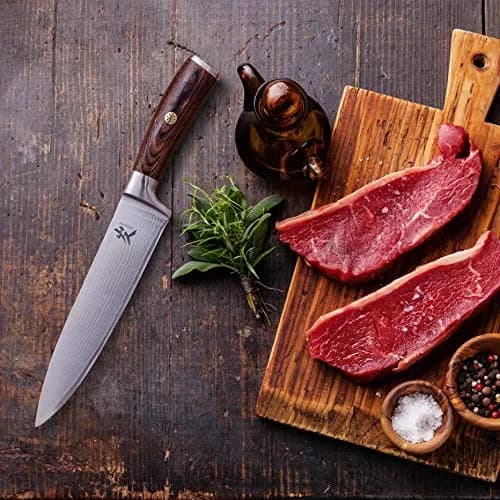 SAMCOOK Damascus Chef Knife 8 Inch Japanese Knife with Pakkawood Handle | Forged High Carbon Stainless Steel thumbnail 7