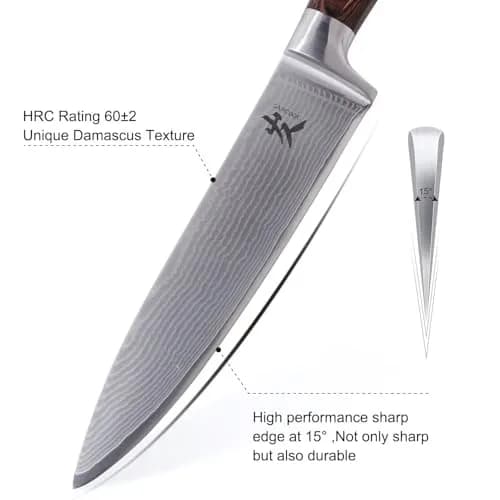 SAMCOOK Damascus Chef Knife 8 Inch Japanese Knife with Pakkawood Handle | Forged High Carbon Stainless Steel thumbnail 3