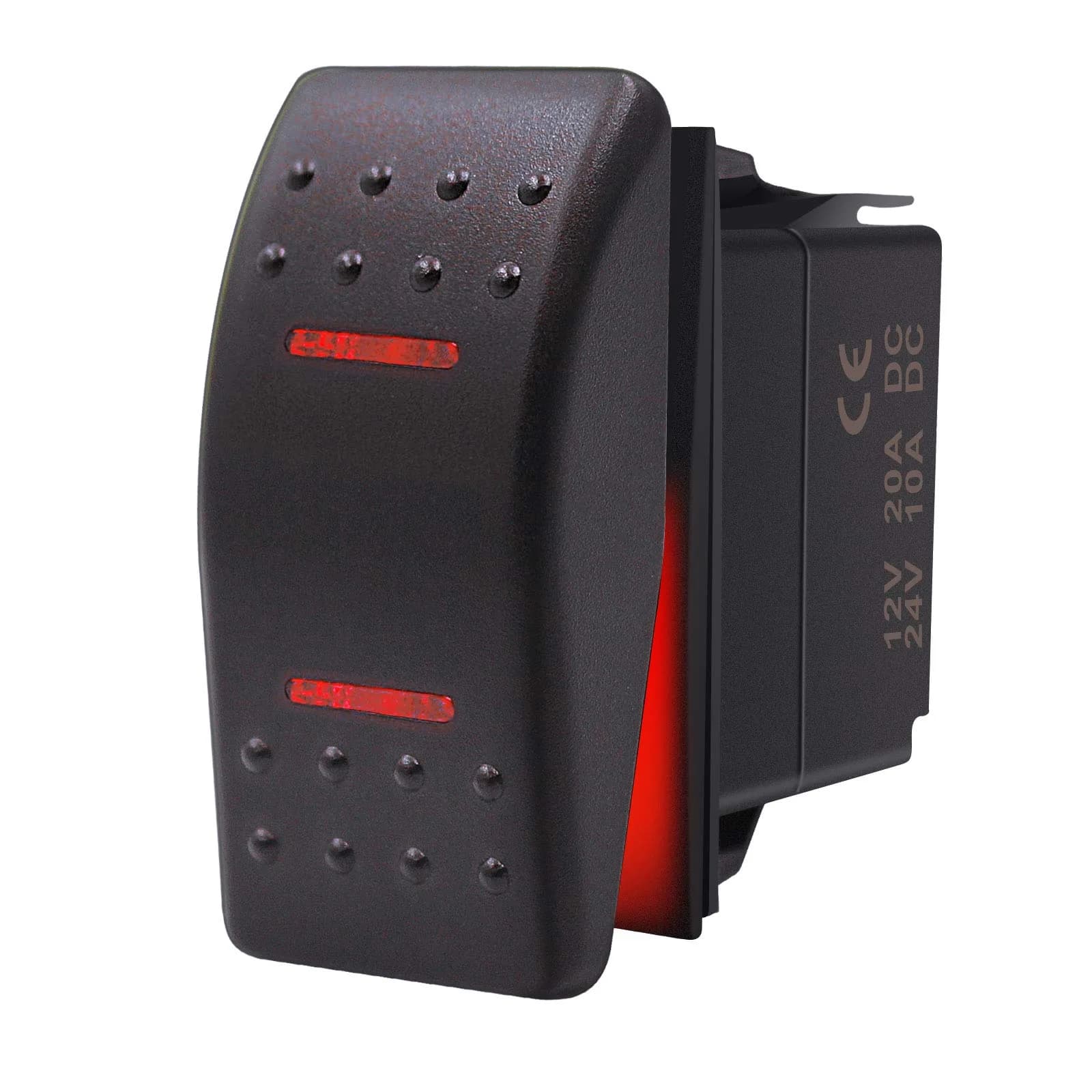 KEING Momentary Rocker Switch Toggle (ON)/Off/(ON) Green LED Light - 12V 20A / 24V 10A, 7-Pin | DPDT Waterproof Automotive — Red