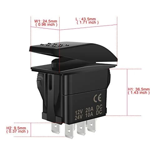 KEING Red LED Momentary Rocker Switch (ON)/Off/(ON) - 12V 20A / 24V 10A - 7-Pin DPDT Waterproof Toggle for Automotive, Marine, RVs thumbnail 6