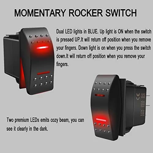 KEING Red LED Momentary Rocker Switch (ON)/Off/(ON) - 12V 20A / 24V 10A - 7-Pin DPDT Waterproof Toggle for Automotive, Marine, RVs thumbnail 3