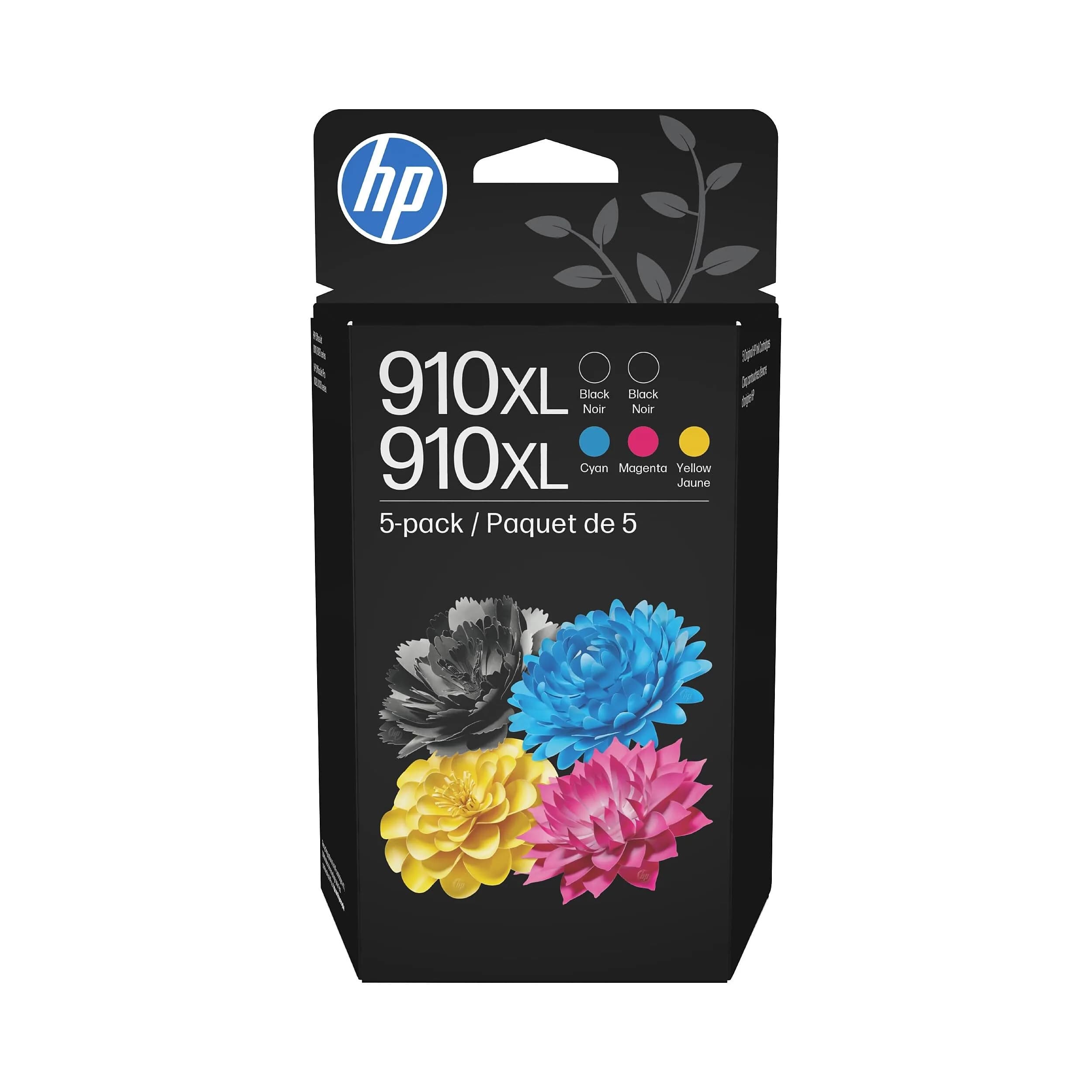 HP Original 910 Cyan, Magenta, Yellow / 910XL Black Ink Cartridges (4-Pack) | Fade-Resistant Documents & Brilliant Images — (2) Black XL + CMY