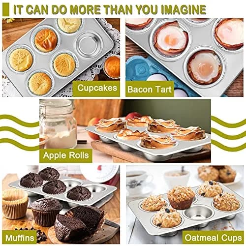 P&P CHEF 6-Cup Muffin Pan Tin, Stainless Steel Cupcake Pan, 4Pcs | Heavy Duty & Dishwasher Safe thumbnail 4