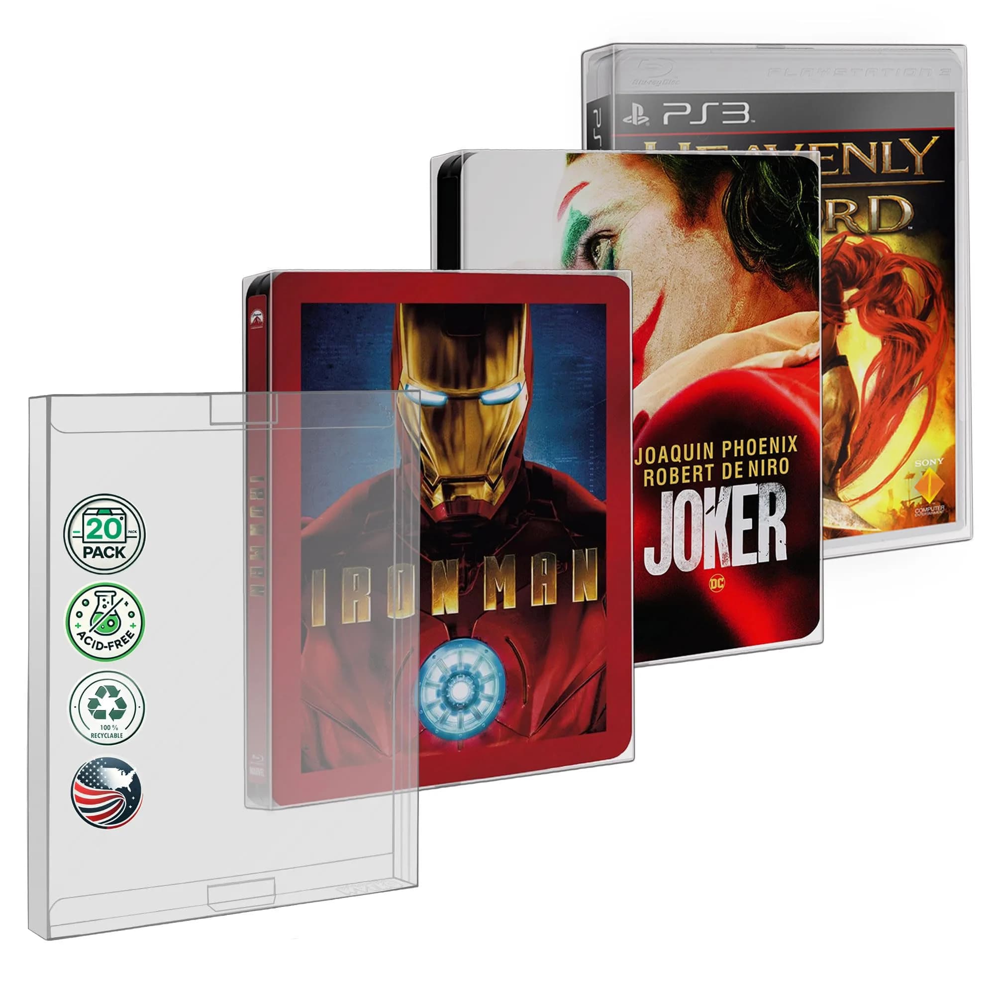 MALKO SteelBook Protector Sleeves 20 Pack Clear Plastic Cases with 2 Tabs | Recyclable, Acid-Free, Easy Identification