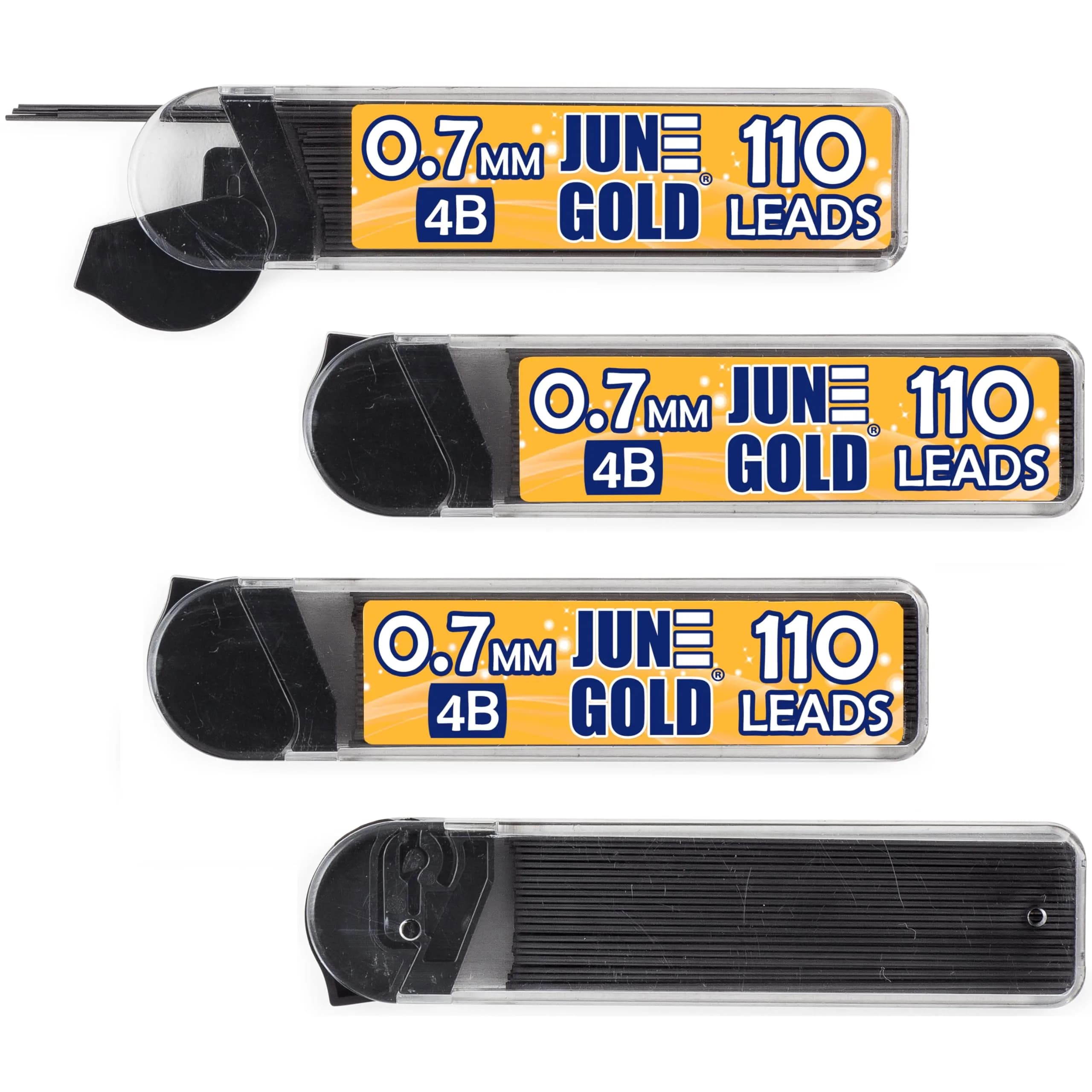 June Gold 0.7 mm 4B Graphite Lead Refills, 4 Dispensers x 110 Pieces Each