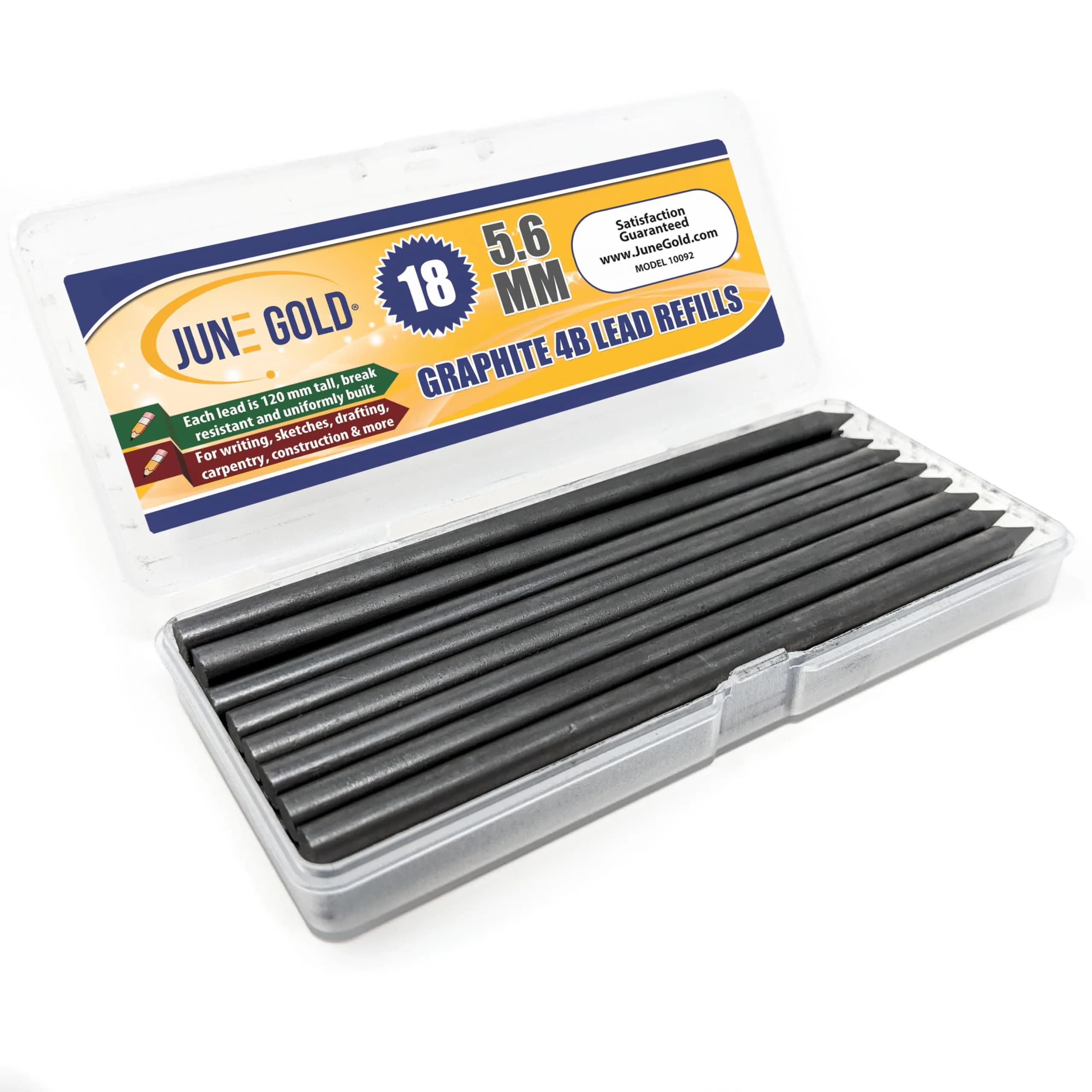 June Gold 5.6 mm 4B Graphite Lead Refills, 18 Count | Smooth, Break-Resistant Writing