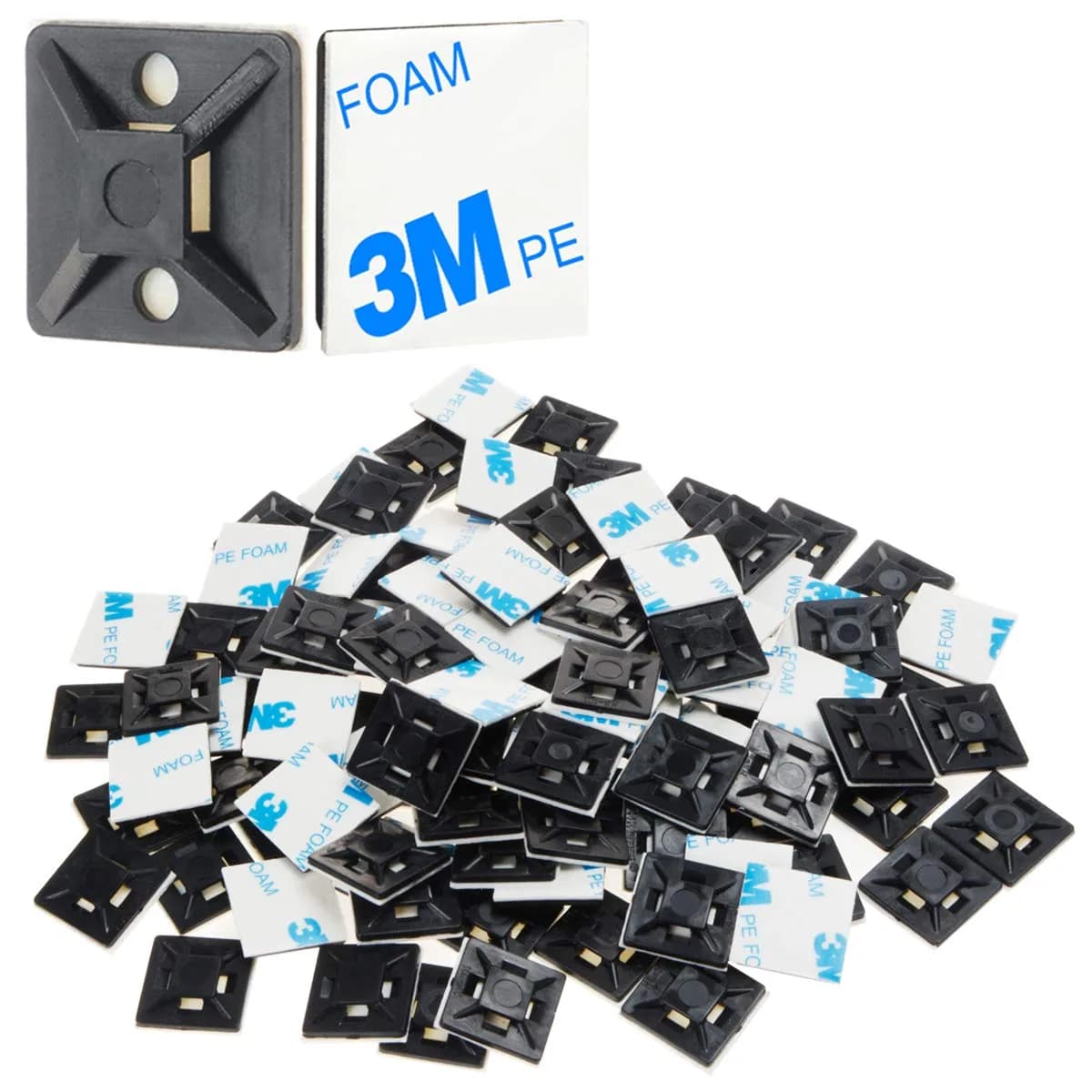 XHF 500 PCS 3/4" Black Self Adhesive Cable Zip Tie Mounts | Cable Management Organizer