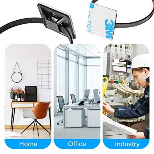 XHF 500 PCS 3/4" Black Self Adhesive Cable Zip Tie Mounts | Cable Management Organizer thumbnail 4