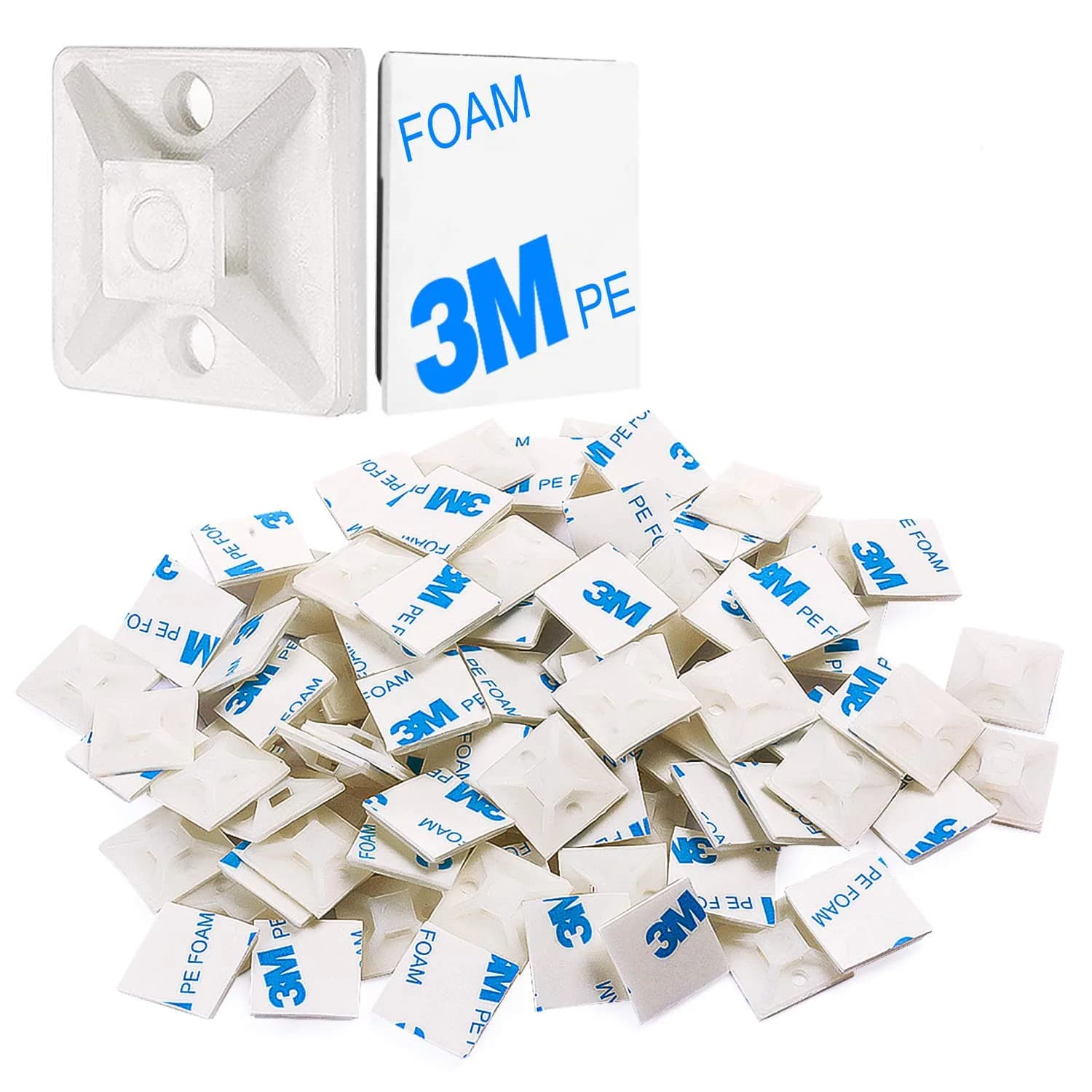 XHF 500 PCS 3/4" White Self Adhesive Cable Zip Tie Mounts | Cable Management Organizer