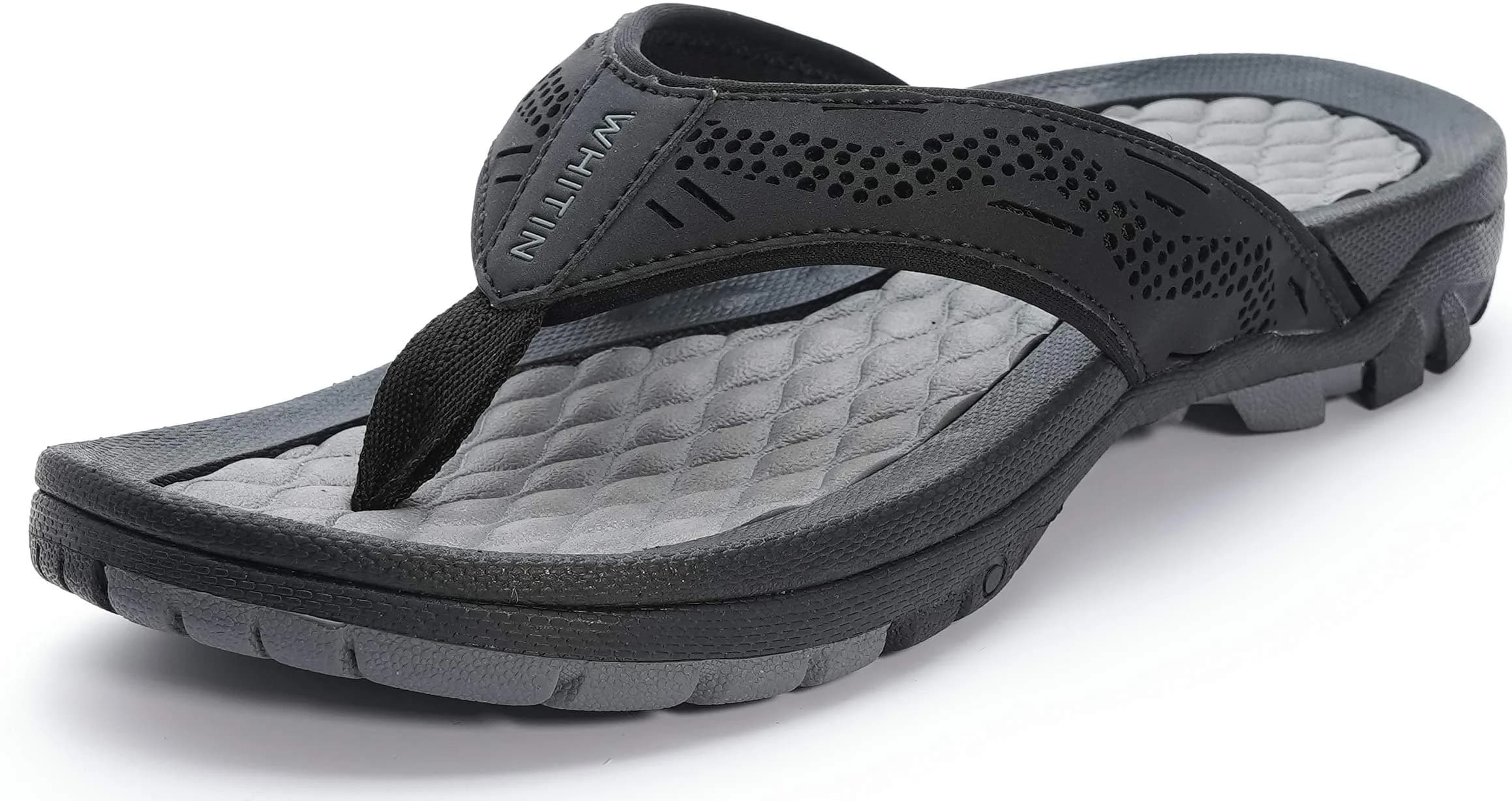 WHITIN Men's Arch Support Flip Flop Sandal Black 10 (3.5cm Heel) | Slip Resistant Outdoor Athletic — Black