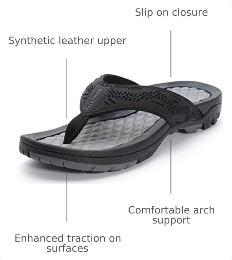 WHITIN Men's Arch Support Flip Flop Sandal Black 10 (3.5cm Heel) | Slip Resistant Outdoor Athletic thumbnail 4