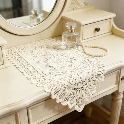 Tinsow Cotton Crochet Lace Table Runner 13" x 44" | Beige Rectangular Decor thumbnail 5