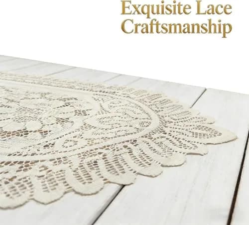 Tinsow Cotton Crochet Lace Table Runner 13" x 44" | Beige Rectangular Decor thumbnail 6