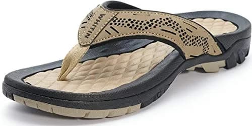 WHITIN Men's Arch Support Flip Flop Sandal Khaki 10 (US Men's) | Modern Contouring with Anatomical Arch Support thumbnail 1